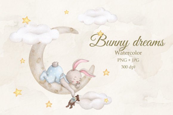 Baby Bunny on the Moon Illustrations for Crafters