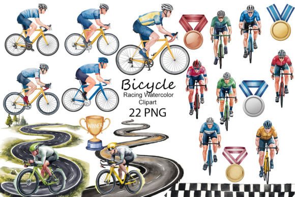 Bicycle Racing Watercolor Clipart for Embroidery
