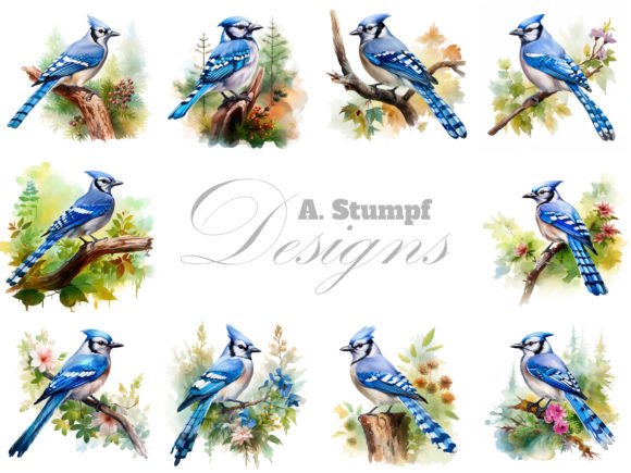 Blue Jay Clipart Watercolor Bird Bundle Illustrations