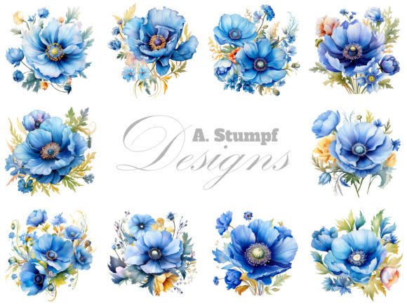 Blue Poppy Flower Watercolor Clipart Set Review