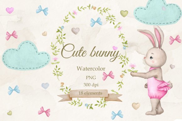 Cute Bunny Girl Watercolor Set PNG: Illustrations Review