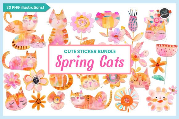 Cute Spring Watercolor Cats Illustrations for Crafters