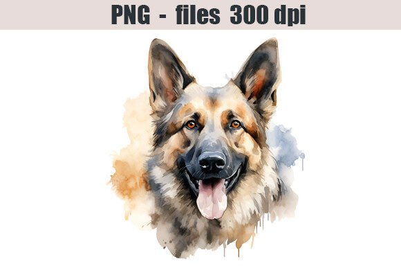 German Shepherd Dog Watercolor Clipart for Illustrations