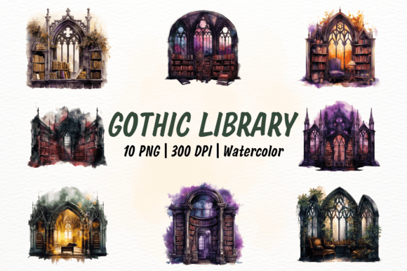 Gothic Library Watercolor Clipart: Illustrations Review