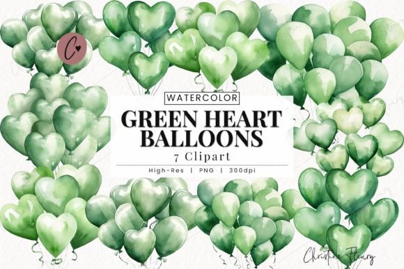 Green Heart Balloons Clipart: Illustrations for Sellers