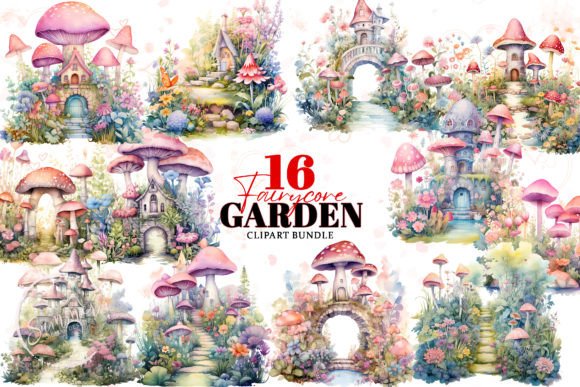 Mushrooms Garden Watercolor Sublimation Illustrations