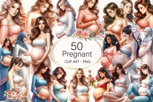 Pregnant Woman Watercolor Clip Art Illustrations