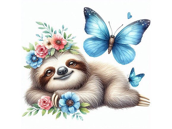 Spring Sloth Watercolor Illustrations for Crafters
