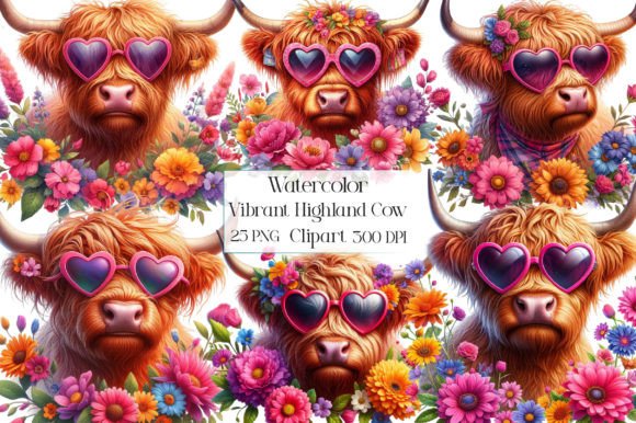 Vibrant Highland Cow Illustrations for Digital Products