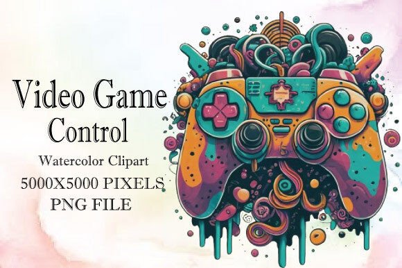 Video Game Control Watercolor Clipart for Embroidery