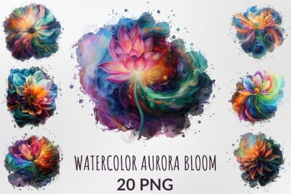 Watercolor Aurora Bloom Sublimation Pack Illustrations