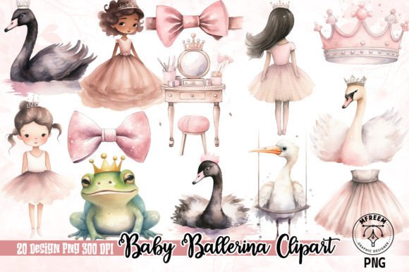 Watercolor Baby Ballerina Clipart PNG Illustrations