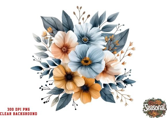 Watercolor Boho Flowers Bouquet Clipart Illustrations