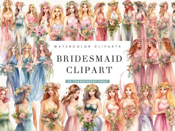Watercolor Bridesmaids Clipart Bundle Illustrations