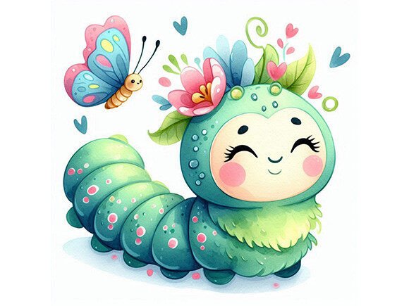 Watercolor Caterpillar Illustrations for Digital Products