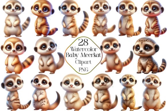 Watercolor Cute Baby Meerkat Clipart: Editorial Illustrations