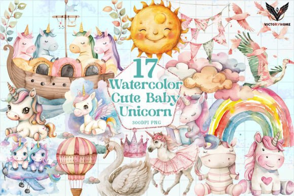Watercolor Cute Baby Unicorn Clipart PNG Review