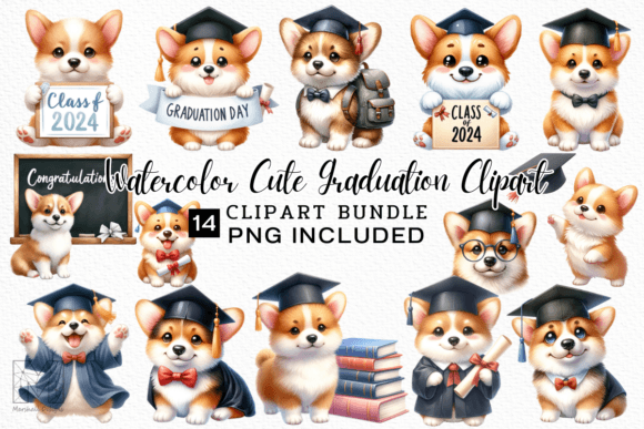 Watercolor Cute Graduation 2024 Clipart Illustrations