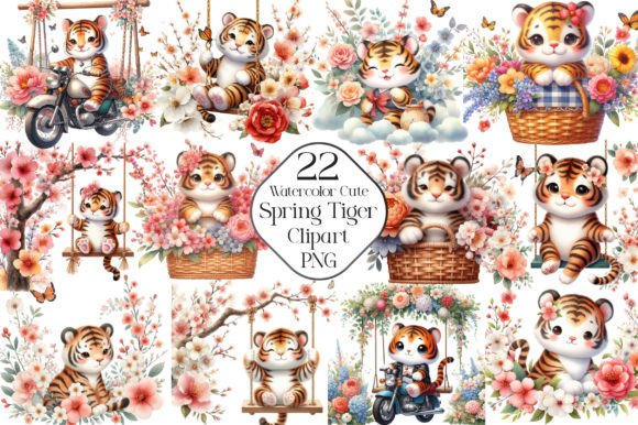Watercolor Cute Spring Tiger Illustrations for Crafters