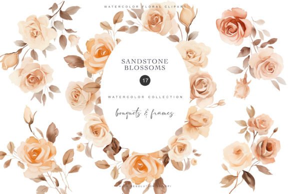 Watercolor Floral Clipart in Neutral Hues