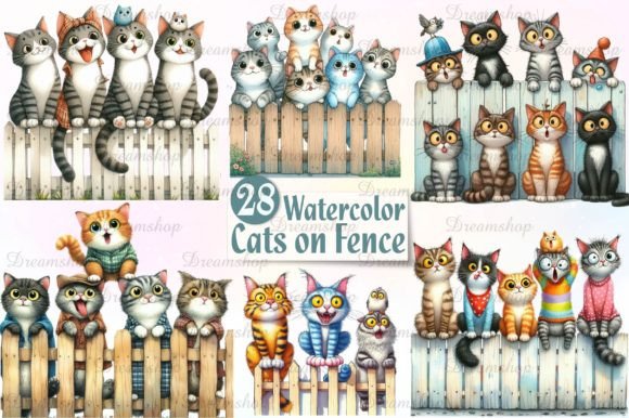 Watercolor Funny Cats on Fence Clipart Review