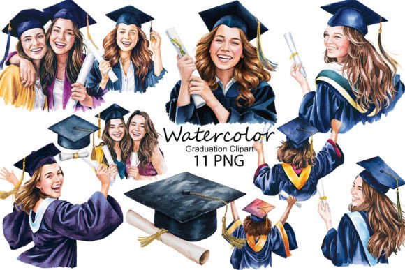 Watercolor Graduation Clipart: Illustrations for Crafters