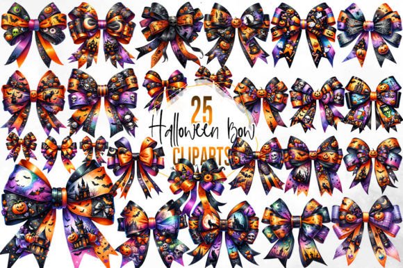 Watercolor Halloween Bows Clipart Illustrations