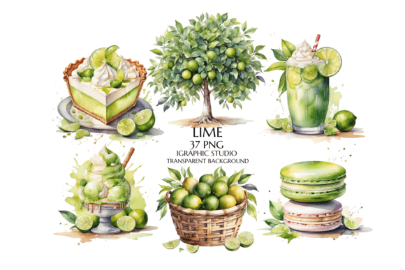 Watercolor Lime Dessert Clipart Illustrations for Crafters
