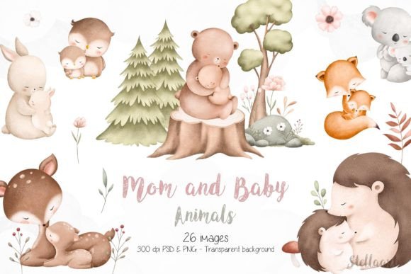 Watercolor Mom and Baby Animals Illustrations Review