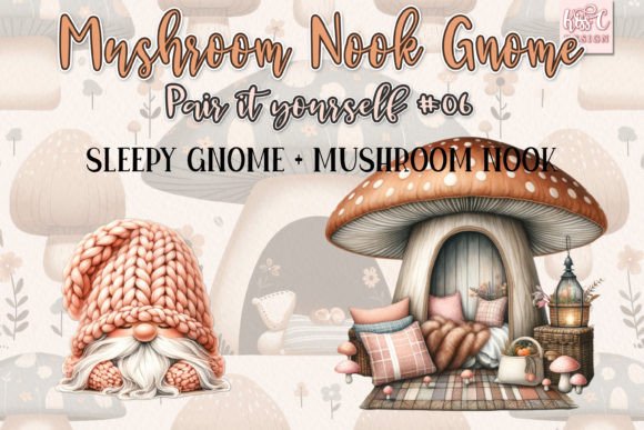 Watercolor Mushroom Nook Gnome Set 06 Illustrations