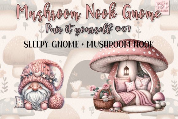 Watercolor Mushroom Nook Gnome Set 07 Illustrations