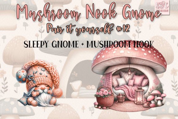 Watercolor Mushroom Nook Gnome Set 12 Illustrations