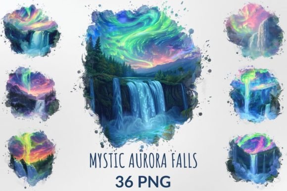 Watercolor Mystic Aurora Falls Illustrations Review