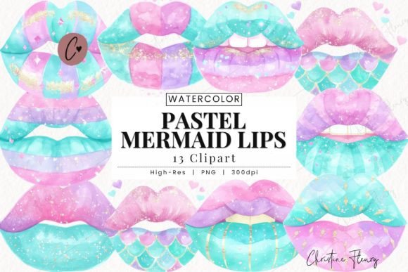 Watercolor Pastel Mermaid Lips Illustrations Review