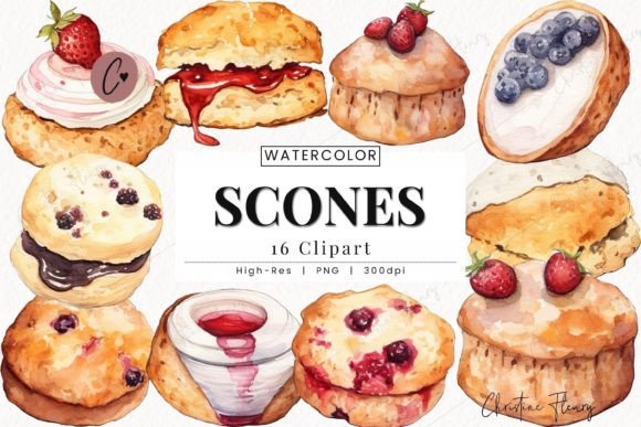 Watercolor Scones Clipart: Baking PNG Illustrations
