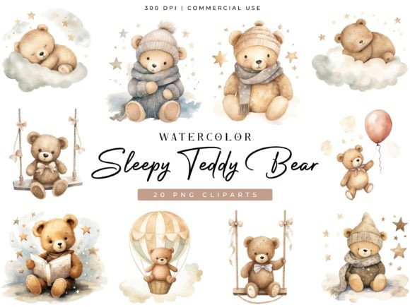 Watercolor Sleepy Teddy Bear Clipart Review