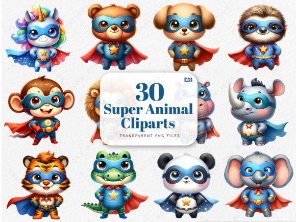 Watercolor Superhero Animal Clipart PNG Illustrations