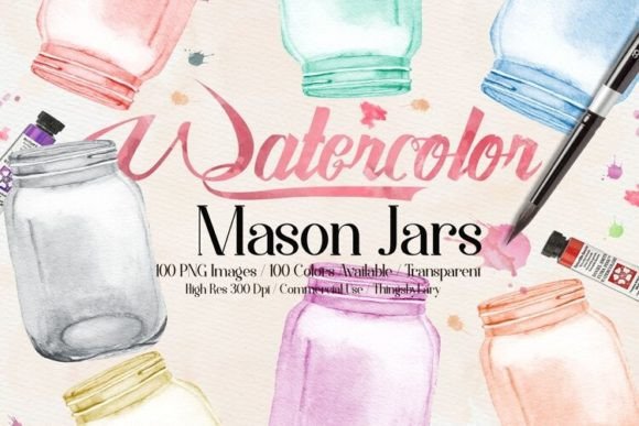 Watercolor Wedding Mason Jar PNG Illustrations Review