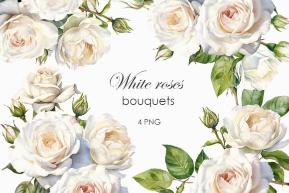 Watercolor White Roses Bouquets PNG Review
