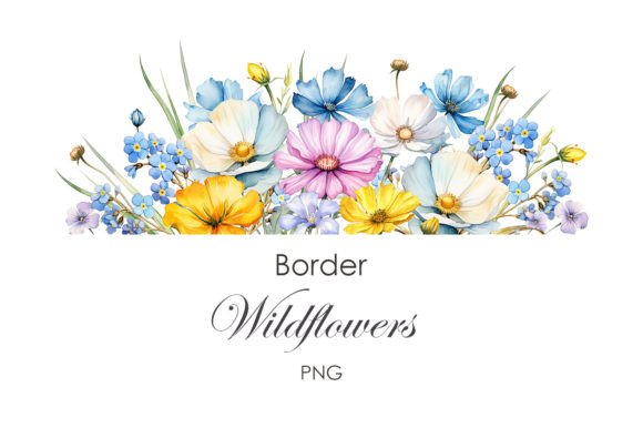 Watercolor Wildflowers Border PNG: Illustrations for Crafters