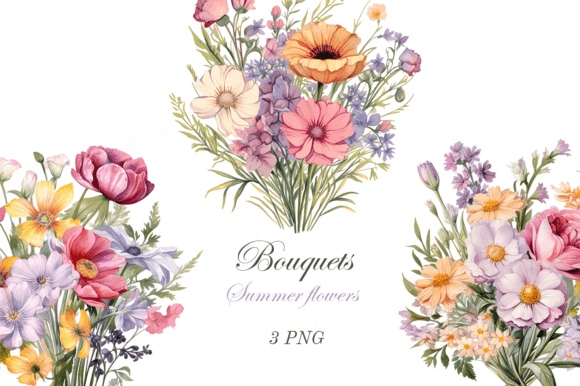 Watercolor Wildflowers Bouquets Illustrations for Crafters