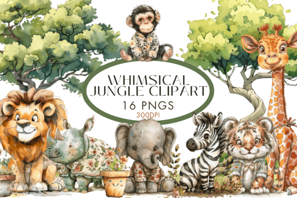 Whimsical Safari Watercolour Clipart PNG Illustrations